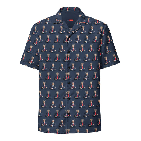 A Donald Trump All Over Print Button Shirt with the style of the great MAGA King in Navy Blue